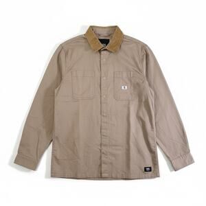 NWT VANS Men Campus Corduroy Collar Button Front Tan S Skater Utility Streetwear